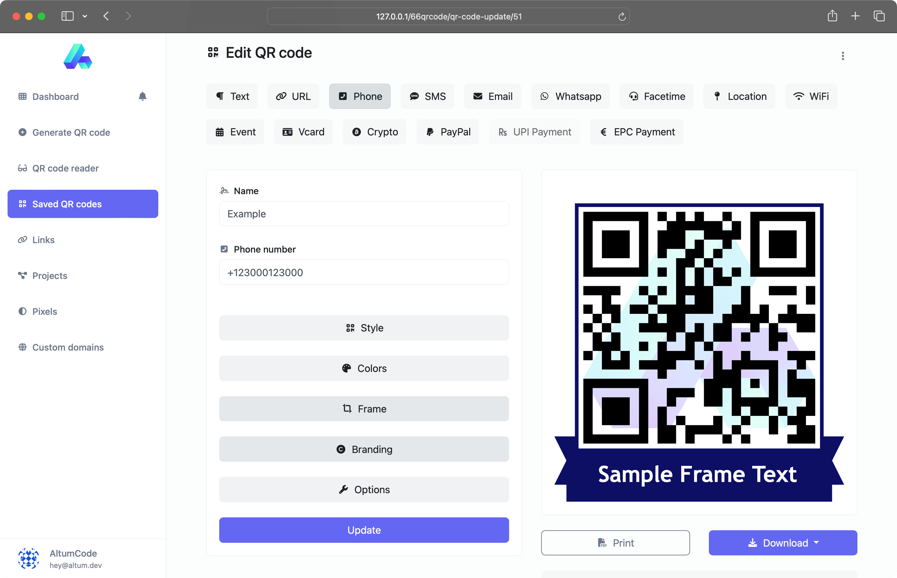 Screenshot der QR-Code-Generator-Seite
